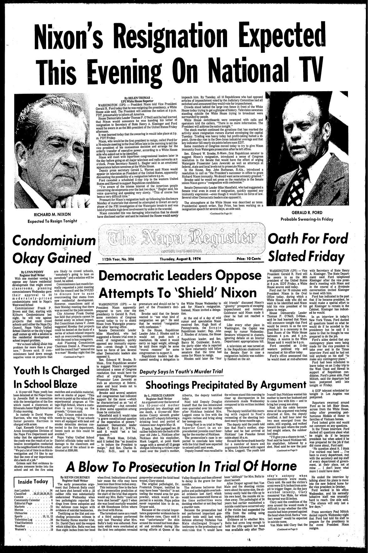 Nixon Resigns, Aug. 8, 1974